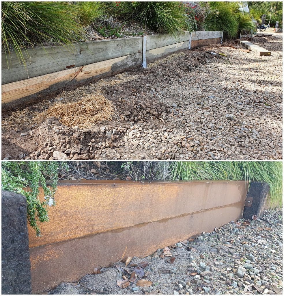 Repair timber sleeper retaining wall East Melbourne